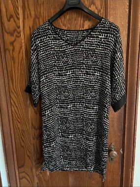 Black and Cream Abstract Print silk dress